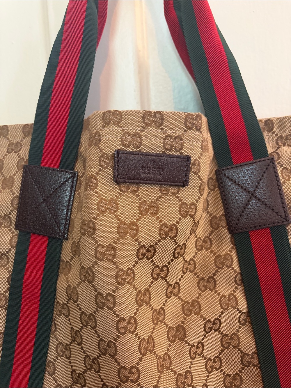 Gucci Beige Monogram Tote with Red and Green Webbing - Picture 5 of 16